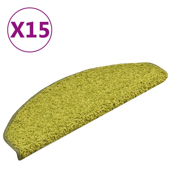 vidaXL Schodové rohože 15 ks 65 x 21 x 4 cm zelené, půlkulaté, velké