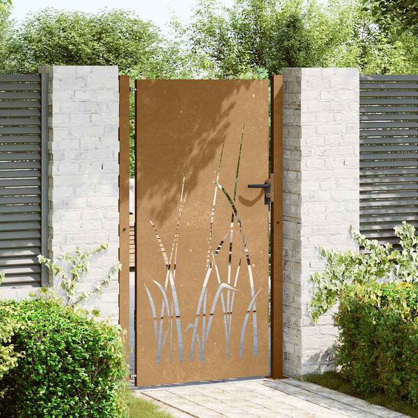 vidaXL Zahradn&iacute; branka 100 x 200 cm z corten oceli, design s tr&aacute;vou