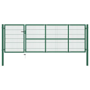 vidaXL Zahradní plotová branka se sloupky 350 x 100 cm ocelově zelená