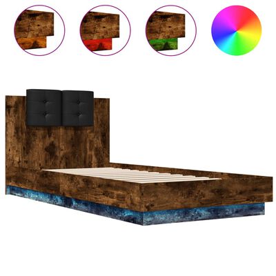 vidaXL Rám postele s čelem a LED osvětlením kouřový dub 90 x 200 cm