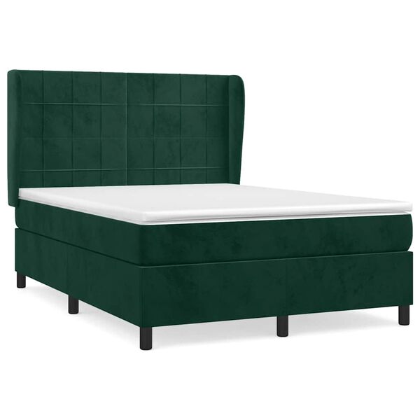 vidaXL Box spring postel s matrac&iacute; tmavě zelen&aacute; 140x190 cm samet