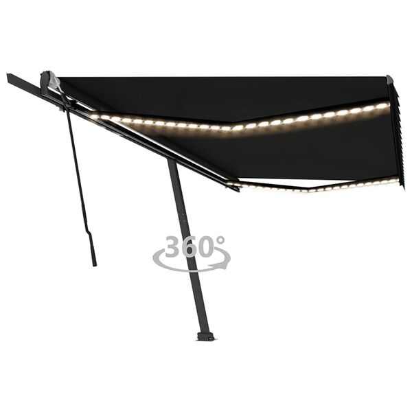 vidaXL Ručně zatahovac&iacute; mark&yacute;za s LED světlem 500 x 350 cm antracitov&aacute;