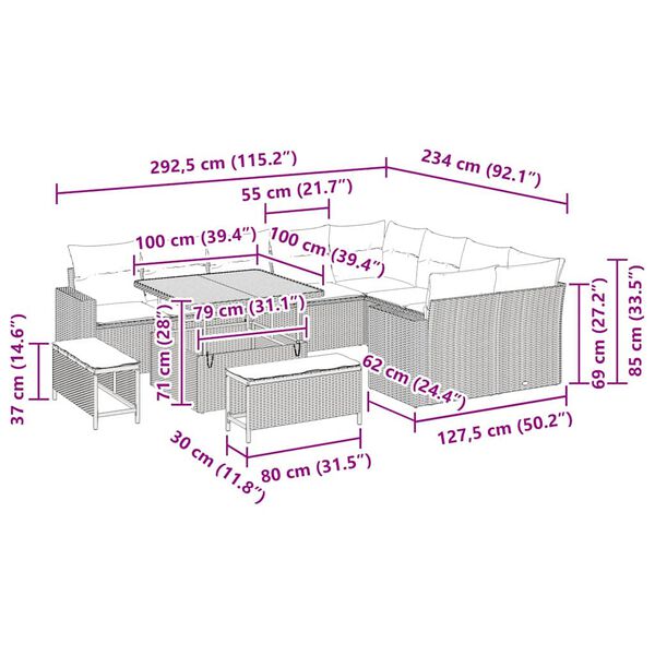 vidaXL Sada zahradn&iacute;ch pohovek s pol&scaron;t&aacute;řem 13 pcs Čern&aacute; polyratan