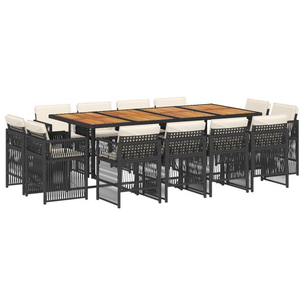 vidaXL 13d&iacute;ln&yacute; zahradn&iacute; j&iacute;deln&iacute; set s podu&scaron;kami čern&yacute; polyratan