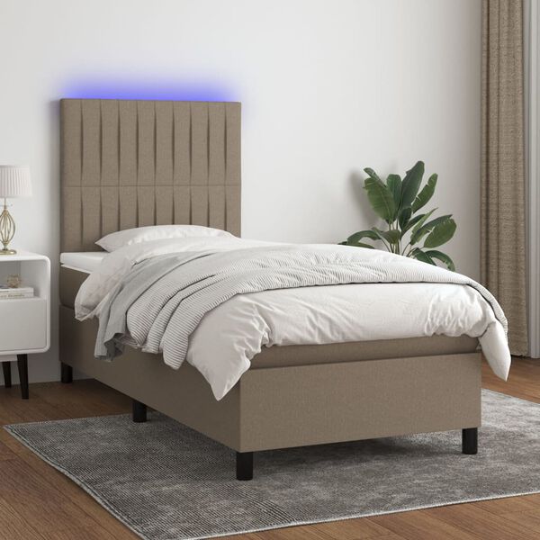 vidaXL Box spring postel s matrac&iacute; a LED taupe 90x200 cm textil