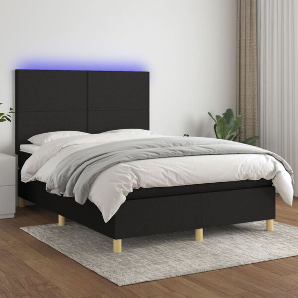 vidaXL Box spring postel s matrac&iacute; a LED čern&aacute; 140x190 cm textil