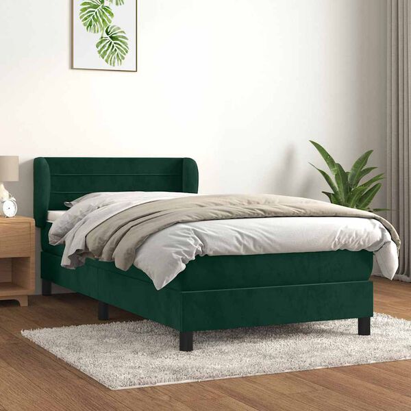 vidaXL Box spring postel s matrac&iacute; tmavě zelen&aacute; 90x190 cm samet