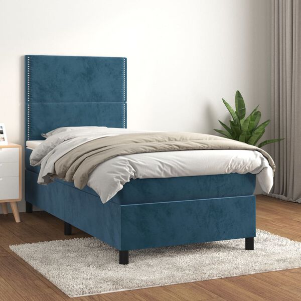 vidaXL Box spring postel s matrac&iacute; tmavě modr&aacute; 90x200 cm samet