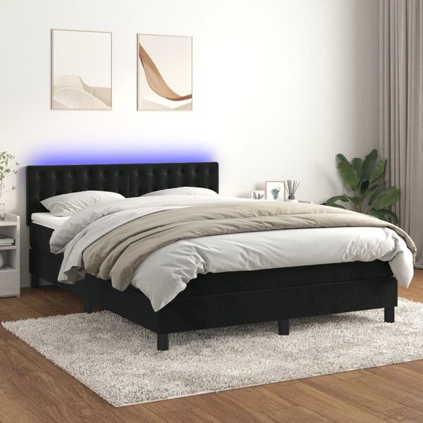 vidaXL Box spring postel s matrac&iacute; a LED čern&aacute; 140x200 cm samet