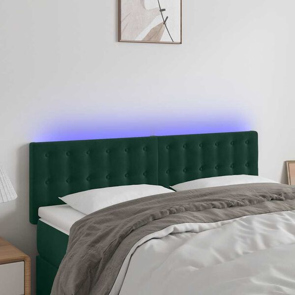 vidaXL Čelo postele s LED tmavě zelen&eacute; 144x5x78/88 cm samet