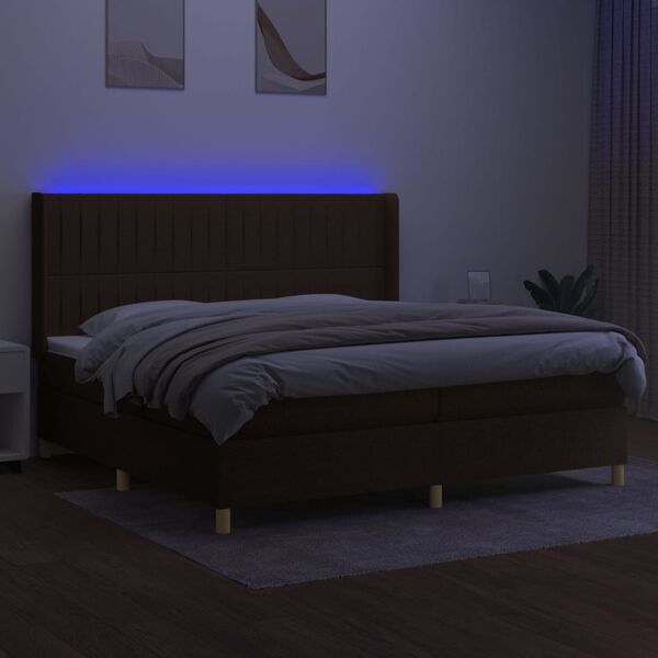 vidaXL Box spring postel s matrac&iacute; a LED tmavě hněd&aacute; 200x200 cm textil