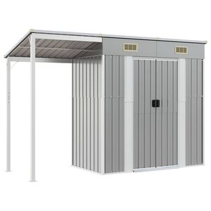 vidaXL Zahradn&iacute; domek s prodlouženou střechou světle &scaron;ed&yacute; 277 x 107 x 181 cm ocelov&yacute;