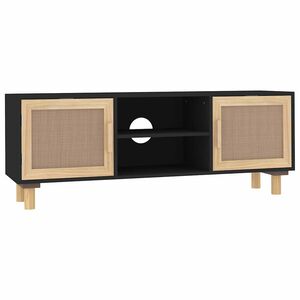 vidaXL TV stolek čern&yacute; 105x30x40 cm masivn&iacute; borovice a př&iacute;rodn&iacute; ratan