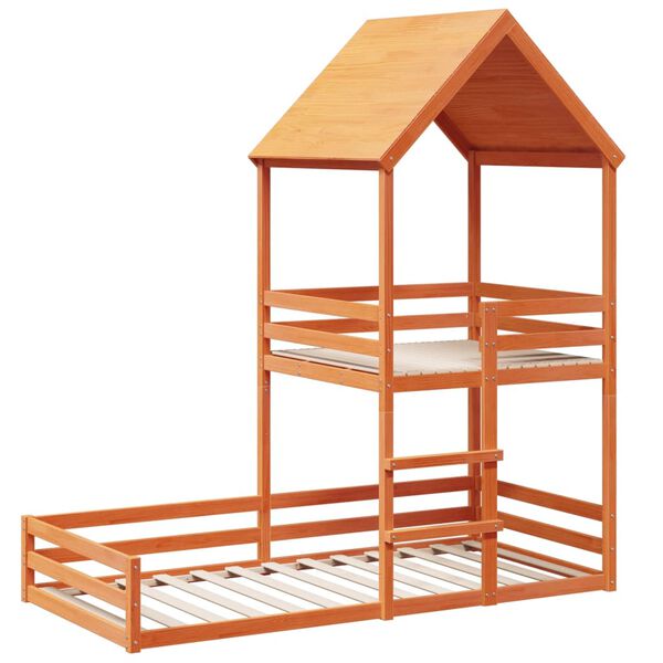 vidaXL Patrová postel se střechou voskově hnědá 90x190 cm borové dřevo