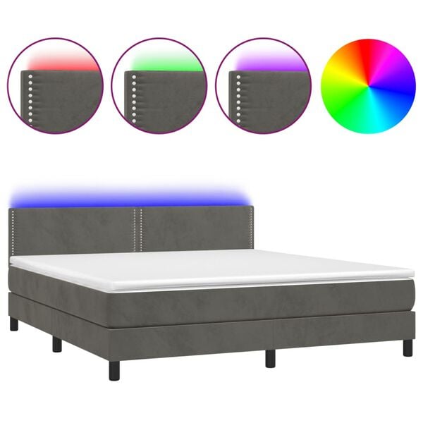 vidaXL Box spring postel s matrac&iacute; a LED tmavě &scaron;ed&aacute; 160x200 cm samet