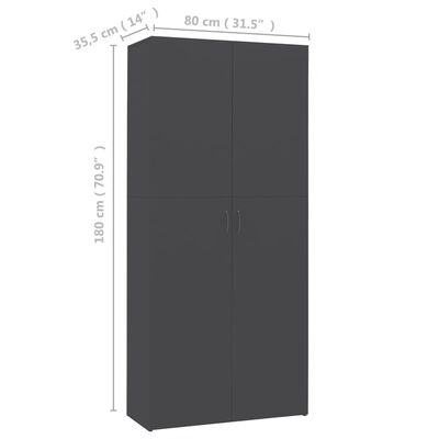 vidaXL Botník šedý 80 x 35,5 x 180 cm dřevotříska