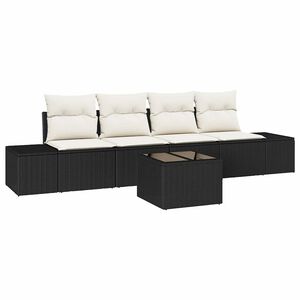 vidaXL Set pohovek s pol&scaron;t&aacute;řem 5 pcs Čern&aacute; a kr&eacute;mov&aacute; polyratan