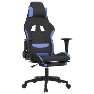 vidaXL Mas&aacute;žn&iacute; hern&iacute; židle s podnožkou čern&aacute; a modr&aacute; textil