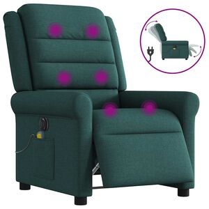 vidaXL Elektrick&eacute; mas&aacute;žn&iacute; polohovac&iacute; křeslo tmavě zelen&eacute; textil