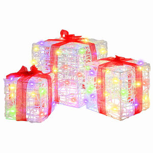 vidaXL D&aacute;rkov&aacute; krabice 3 ks 60 LED V&iacute;cebarevn&yacute; 20 x 20 x 20 cm Akryl