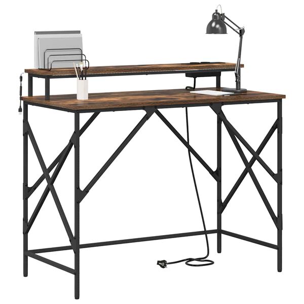 vidaXL Stůl s polic&iacute; Kouřov&yacute; dub 100 x 50 x 86,5 cm kompozitn&iacute; dřevo