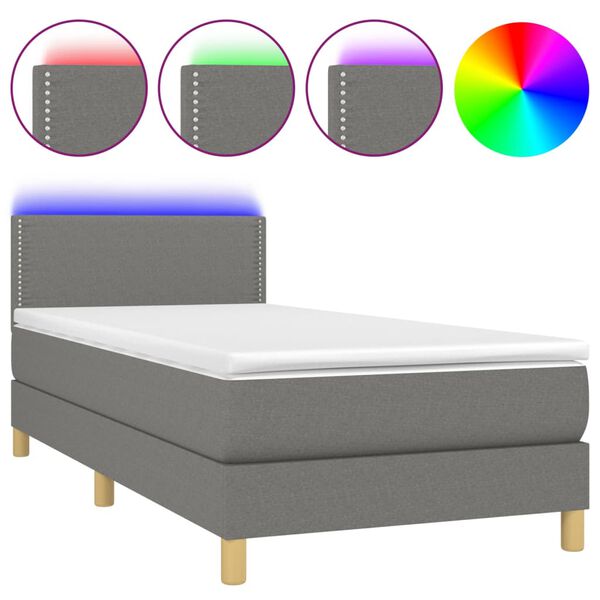 vidaXL Box spring postel s matrac&iacute; a LED tmavě &scaron;ed&aacute; 100x200 cm textil