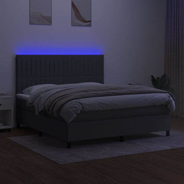 vidaXL Box spring postel s matrac&iacute; a LED tmavě &scaron;ed&aacute; 180x200 cm textil
