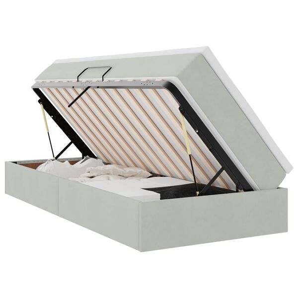 vidaXL Postel s &uacute;ložn&yacute;m prostorem a matrac&iacute; Světle &scaron;ed&aacute; 90 x 200 cm