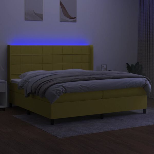 vidaXL Box spring postel s matrac&iacute; a LED zelen&aacute; 200x200 cm textil