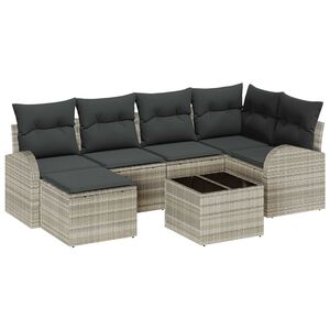 vidaXL Set pohovek s pol&scaron;t&aacute;řem s &uacute;loži&scaron;těm 7 pcs Světle &scaron;ed&aacute; polyratan