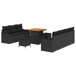 vidaXL Sada zahradn&iacute;ch pohovek s pol&scaron;t&aacute;řem 10 pcs Čern&aacute; polyratan