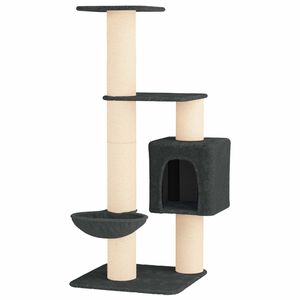 vidaXL Kočič&iacute; strom se &scaron;krabac&iacute;mi sloupky sisal Tmavě &scaron;ed&aacute; 137 cm