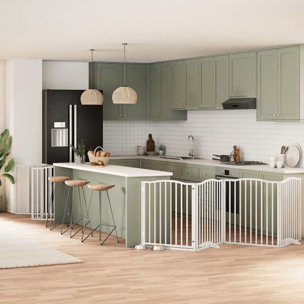 vidaXL Zábrana pro psy s dvířky skládací 12 panelů bílá 960 cm topol