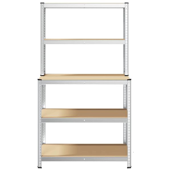 vidaXL 5patrov&yacute; pracovn&iacute; stůl s policemi stř&iacute;brn&yacute; ocel a kompozit