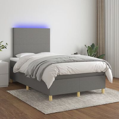 vidaXL Box spring postel s matrací a LED tmavě šedá 120x190 cm textil