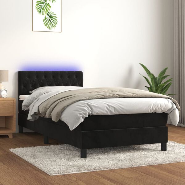 vidaXL Box spring postel s matrac&iacute; a LED čern&aacute; 90x190 cm samet