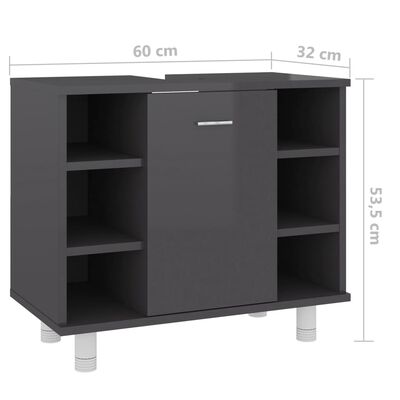 vidaXL Koupelnová skříňka šedá vysoký lesk 60x32x53,5 cm dřevotříska
