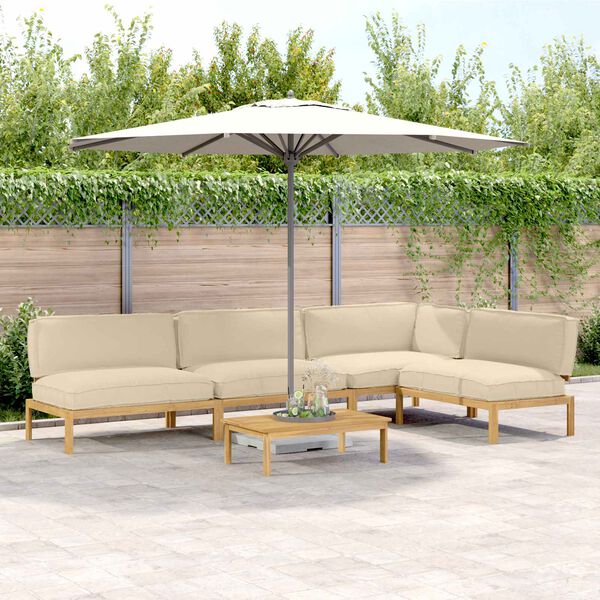 vidaXL Set pohovek s pol&scaron;t&aacute;řem 5 pcs B&eacute;žov&aacute; Masivn&iacute; ak&aacute;tov&eacute; dřevo