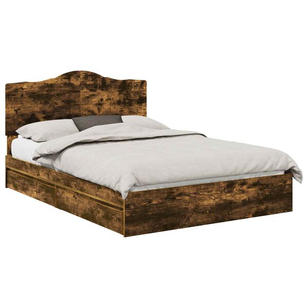 vidaXL Postel s &uacute;ložn&yacute;m prostorem s čelo Kouřov&yacute; dub 160 x 200 cm