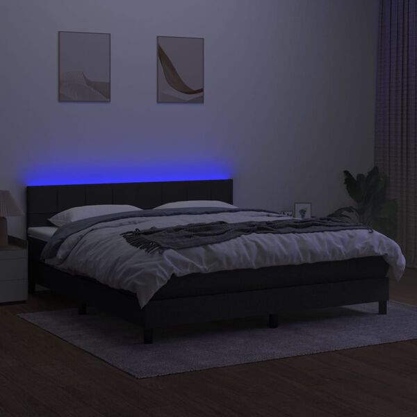 vidaXL Box spring postel s matrací a LED černá 180x200 cm textil