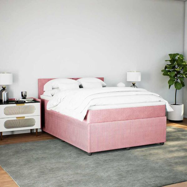 vidaXL Box spring postel s matrac&iacute; růžov&aacute; 140x200 cm samet