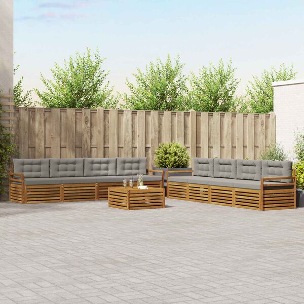 vidaXL Venkovn&iacute; pohovkov&aacute; souprava 9 pcs Př&iacute;rodn&iacute; a světle &scaron;ed&aacute;