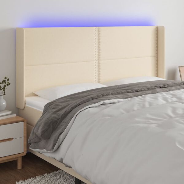 vidaXL Čelo postele s LED kr&eacute;mov&eacute; 183 x 16 x 118/128 cm textil