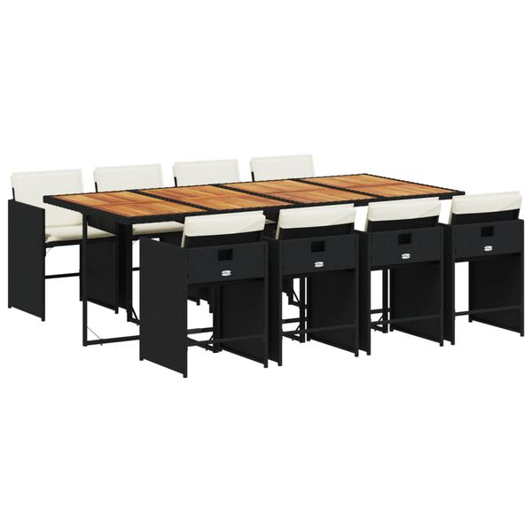 vidaXL 9d&iacute;ln&yacute; zahradn&iacute; j&iacute;deln&iacute; set s podu&scaron;kami čern&yacute; polyratan