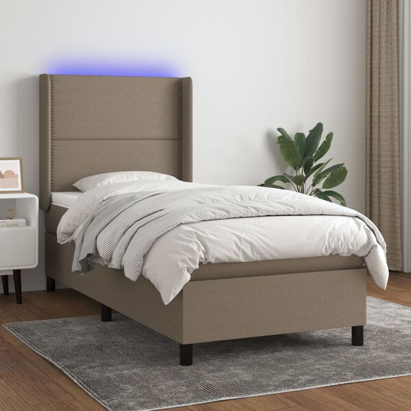 vidaXL Box spring postel s matrac&iacute; a LED taupe 90x200 cm textil