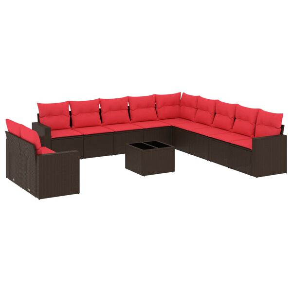 vidaXL 12d&iacute;ln&aacute; zahradn&iacute; sedac&iacute; souprava s podu&scaron;kami hněd&aacute; polyratan