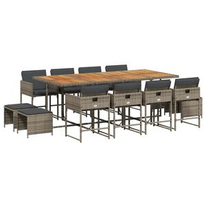 vidaXL 13d&iacute;ln&yacute; zahradn&iacute; j&iacute;deln&iacute; set s podu&scaron;kami &scaron;ed&yacute; polyratan