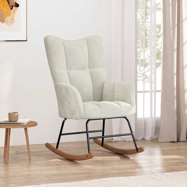 vidaXL Houpac&iacute; křeslo kr&eacute;mově b&iacute;l&eacute; samet