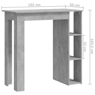 vidaXL Barový stůl s regálem betonově šedý 102x50x103,5 cm dřevotříska
