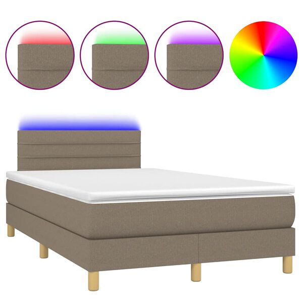 vidaXL Box spring postel s matrac&iacute; a LED taupe 120x190 cm textil